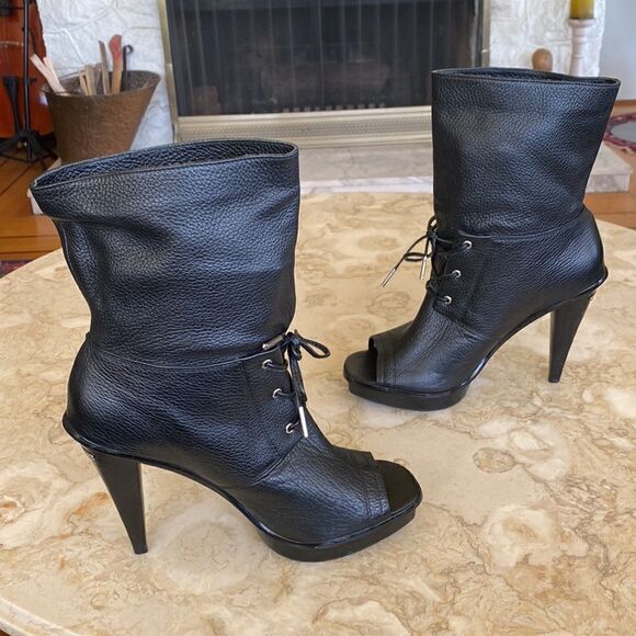 Michael Michael Kors St. Marks Peep Toe Platform Slouch Ankle Leather Boots - Picture 4 of 8